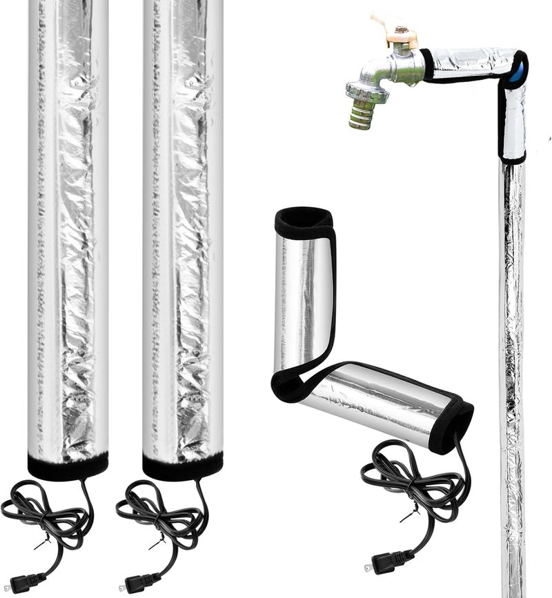 Tujoe 3 Pcs Water Pipe Heat Blanket 38.5" x 6" with 6.5 ft Power Cord, Winter Elbow Heating Tape Aluminum Foil Freeze Protection Heater Insulation Cable for Metal and Plastic Pipes 110v, Max Temp 60° - Image 1